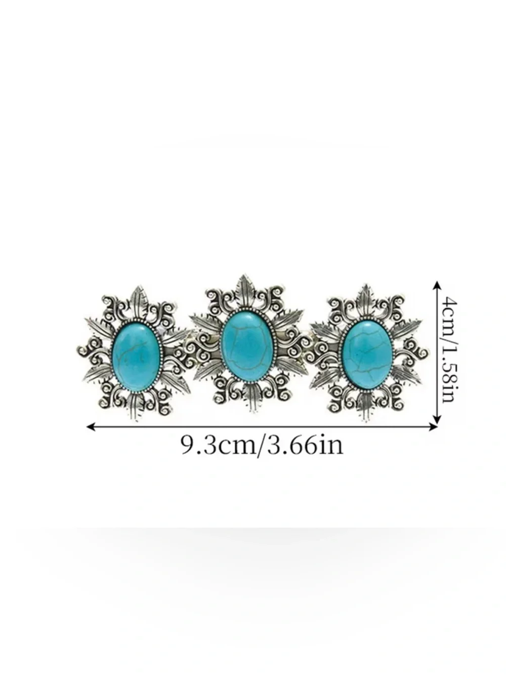 Western Barrette Turquoise Stone Silver Hair Barrette - Women Accessories